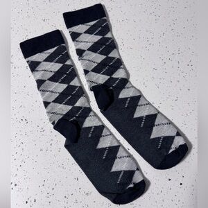 Happy Socks Men’s Grey & Black Shadow Argyle Crew Socks OS